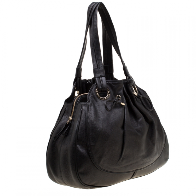 مملوكة مسبقًا Bvlgari Black Leather Ruched Hobo
