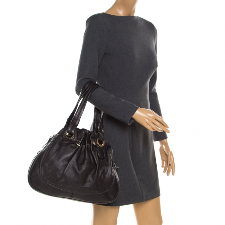 مملوكة مسبقًا Bvlgari Black Leather Ruched Hobo