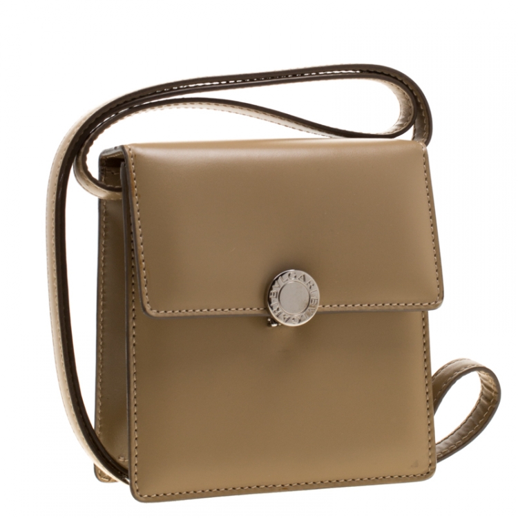 Pre Owned Bvlgari Beige Leather Crossbody Bag
