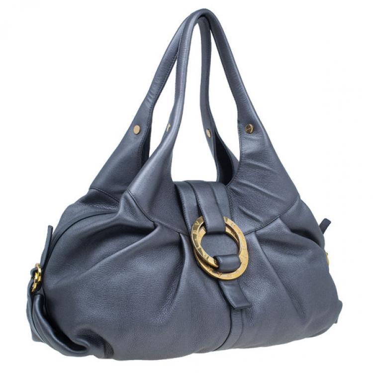 Pre Owned Bvlgari Grey Leather Medium Chandra Shoulder Bag