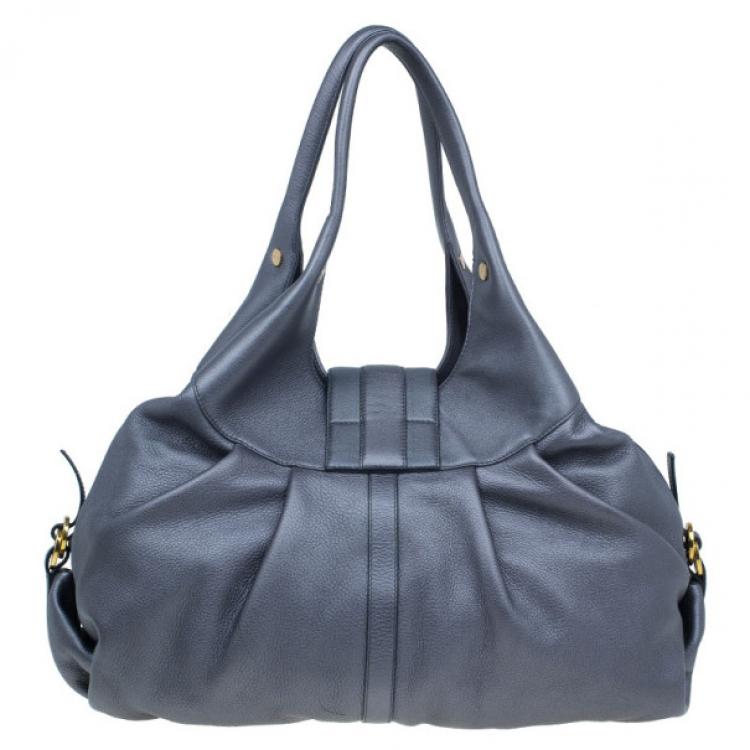 Pre Owned Bvlgari Grey Leather Medium Chandra Shoulder Bag