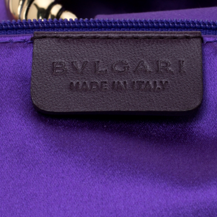 Pre Owned Bvlgari Purple Satin Leoni Flap Clutch Bag