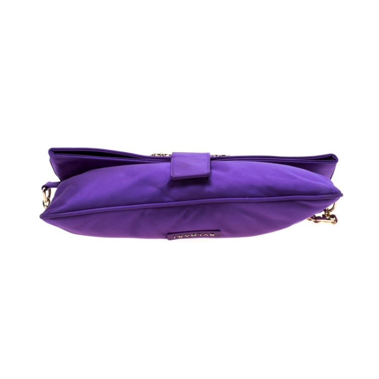 Pre Owned Bvlgari Purple Satin Leoni Flap Clutch Bag