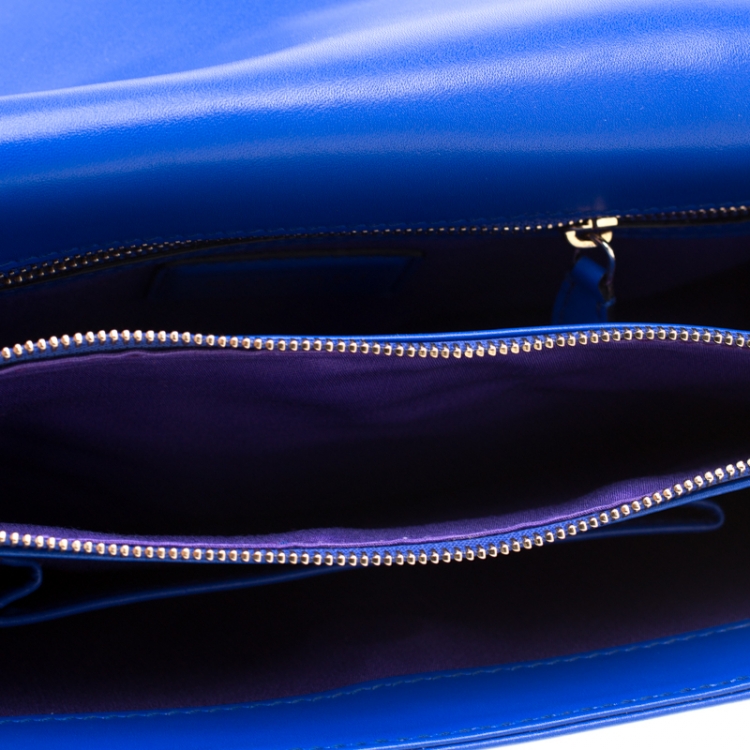 Pre Owned Bvlgari Blue Leather Medium Serpenti Forever Flap Shoulder Bag