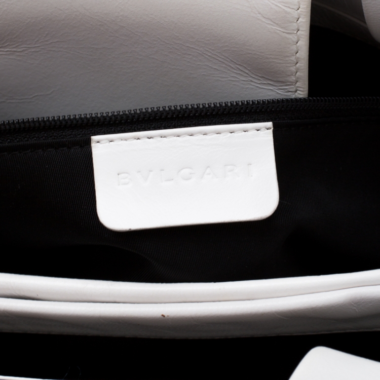 Pre Owned Bvlgari Blue/White Logo Mania Fabric and Leather Shoulder Bag
