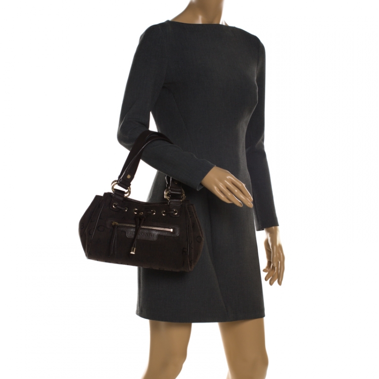 Pre Owned Bvlgari Dark Brown Signature Fabric and Leather Shoulder Bag