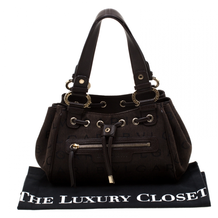 Pre Owned Bvlgari Dark Brown Signature Fabric and Leather Shoulder Bag