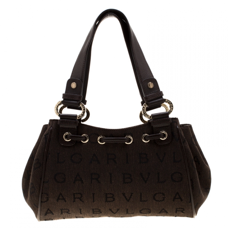 Pre Owned Bvlgari Dark Brown Signature Fabric and Leather Shoulder Bag