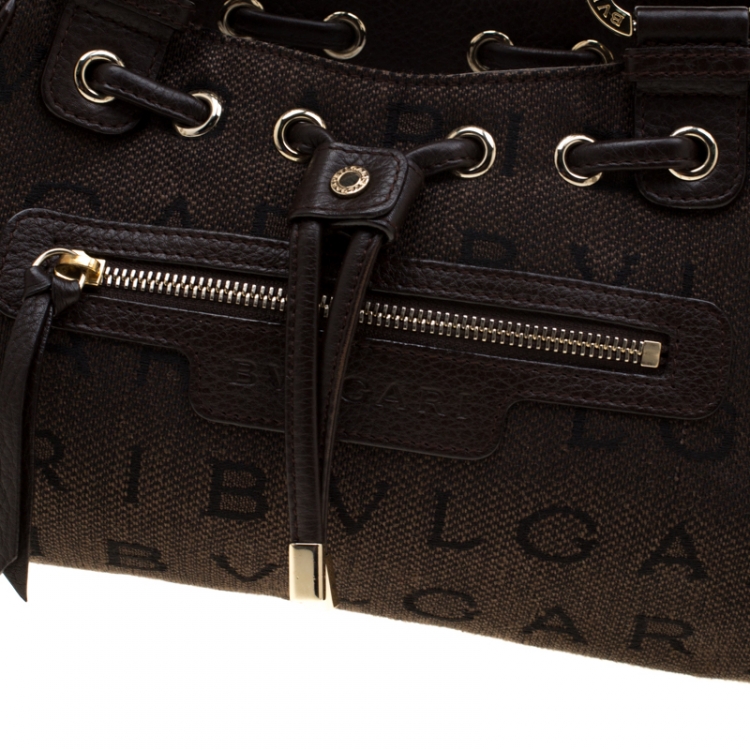 Pre Owned Bvlgari Dark Brown Signature Fabric and Leather Shoulder Bag