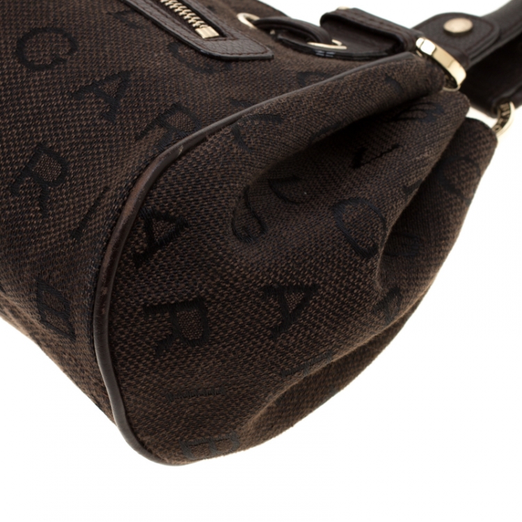 Pre Owned Bvlgari Dark Brown Signature Fabric and Leather Shoulder Bag