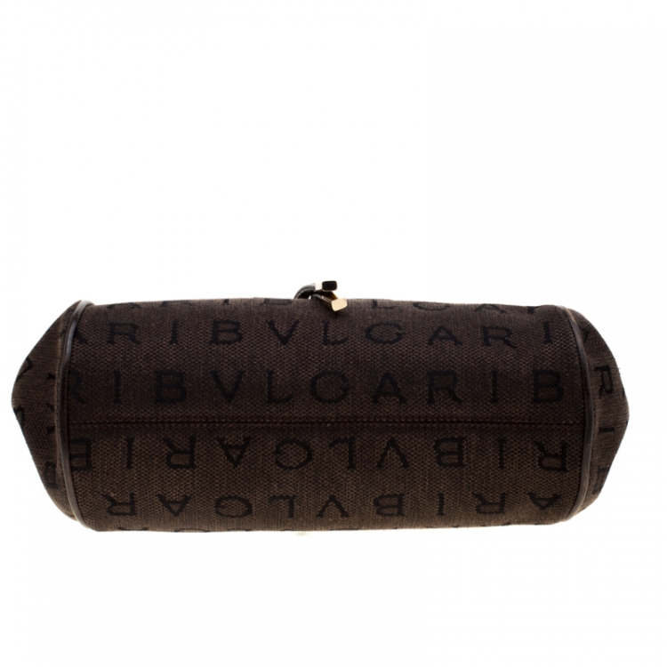 Pre Owned Bvlgari Dark Brown Signature Fabric and Leather Shoulder Bag