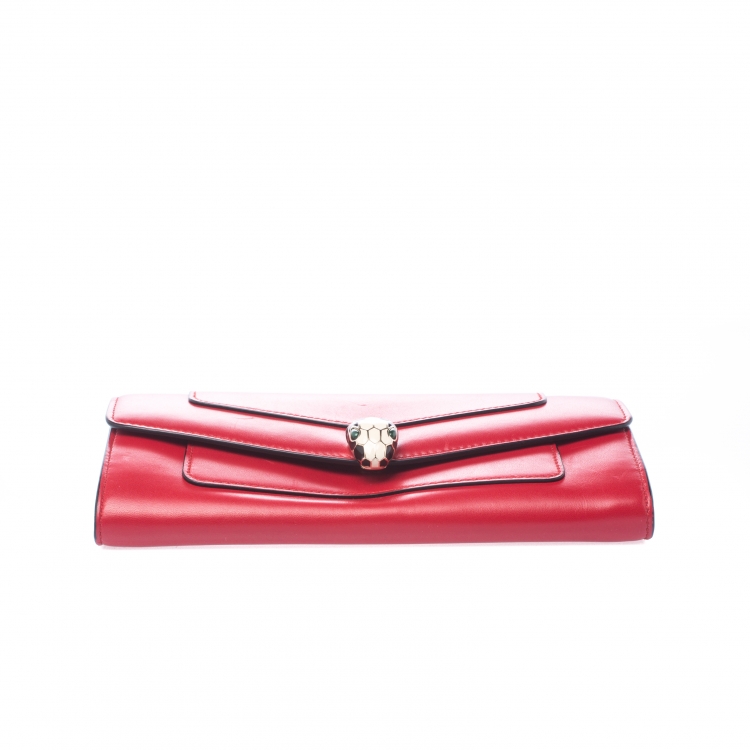 Pre Owned Bvlgari Red Leather Serpenti Forever Wallet