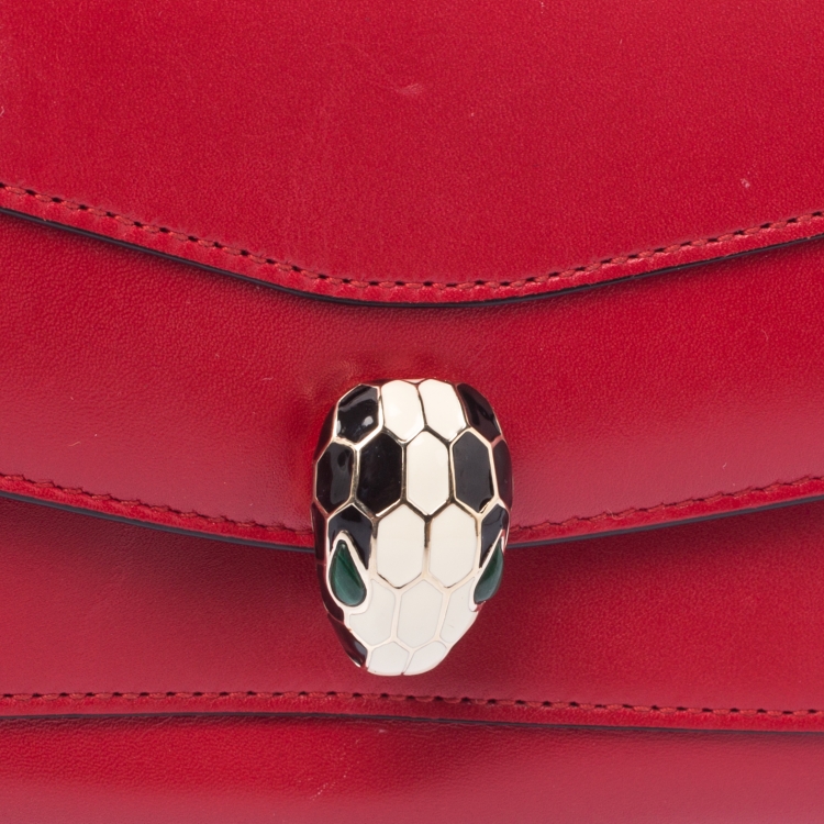 Pre Owned Bvlgari Red Leather Serpenti Forever Wallet
