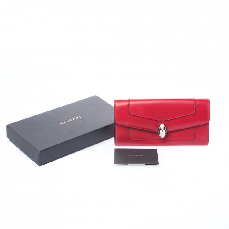 Pre Owned Bvlgari Red Leather Serpenti Forever Wallet