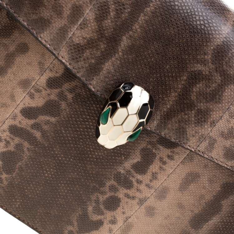 Pre Owned Bvlgari Brown Python Medium Serpenti Flap Shoulder Bag