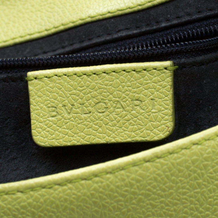 Pre Owned Bvlgari Lime Green Leather Shoulder Bag