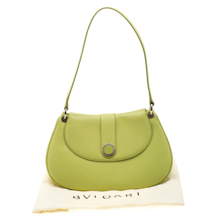 Pre Owned Bvlgari Lime Green Leather Shoulder Bag