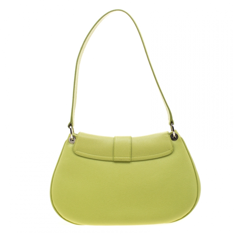 Pre Owned Bvlgari Lime Green Leather Shoulder Bag