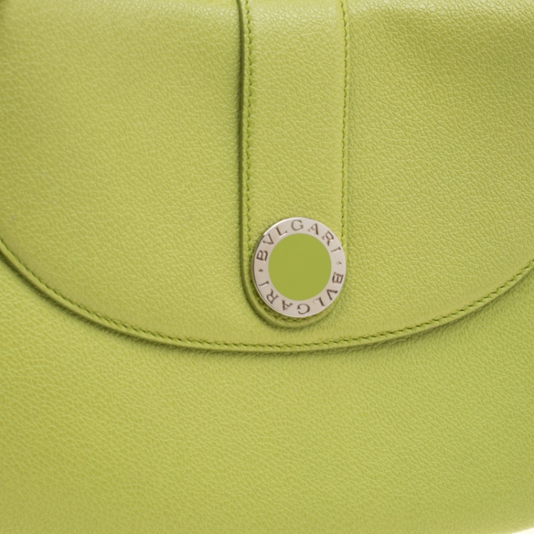 Pre Owned Bvlgari Lime Green Leather Shoulder Bag