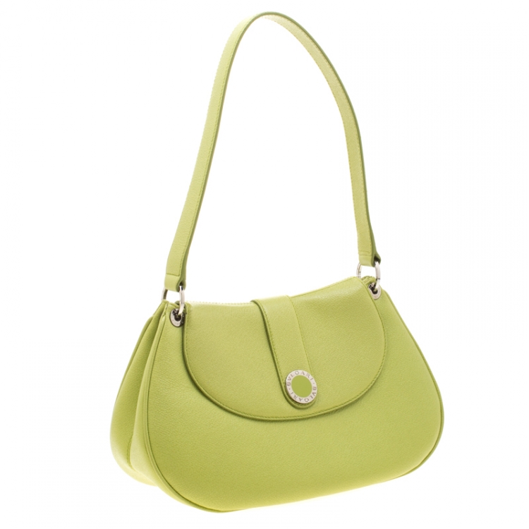 Pre Owned Bvlgari Lime Green Leather Shoulder Bag