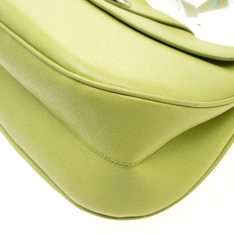 Pre Owned Bvlgari Lime Green Leather Shoulder Bag