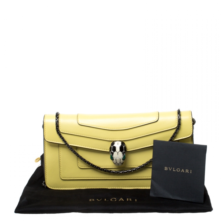 Pre Owned Bvlgari Yellow Leather Serpenti Forever Flap Shoulder Bag
