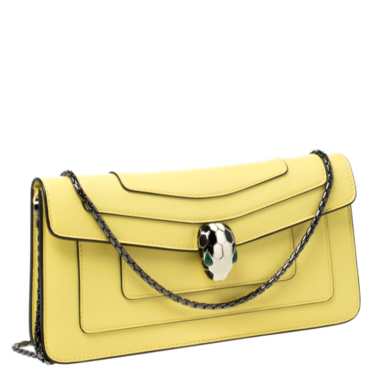 Pre Owned Bvlgari Yellow Leather Serpenti Forever Flap Shoulder Bag
