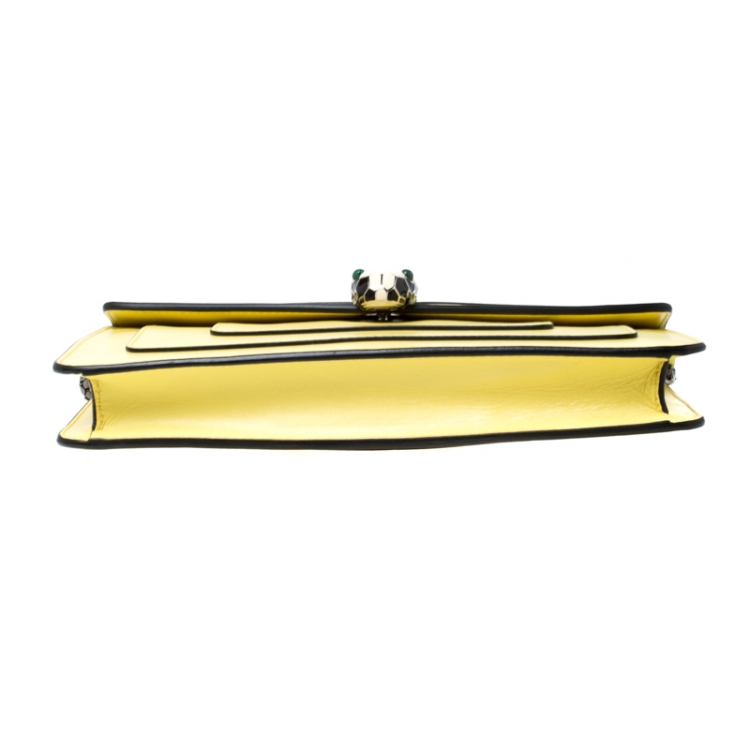 Pre Owned Bvlgari Yellow Leather Serpenti Forever Flap Shoulder Bag