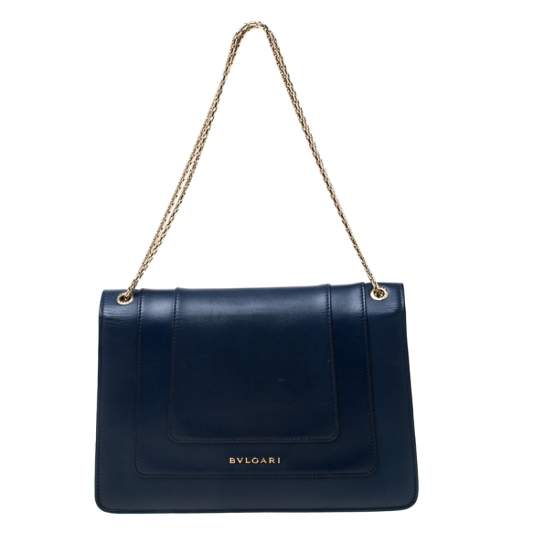 Pre Owned Bvlgari Blue Leather Medium Serpenti Forever Flap Shoulder Bag
