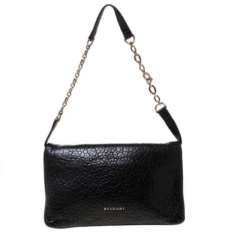 Pre Owned Bvlgari Black Leather Leoni Flap Clutch 
