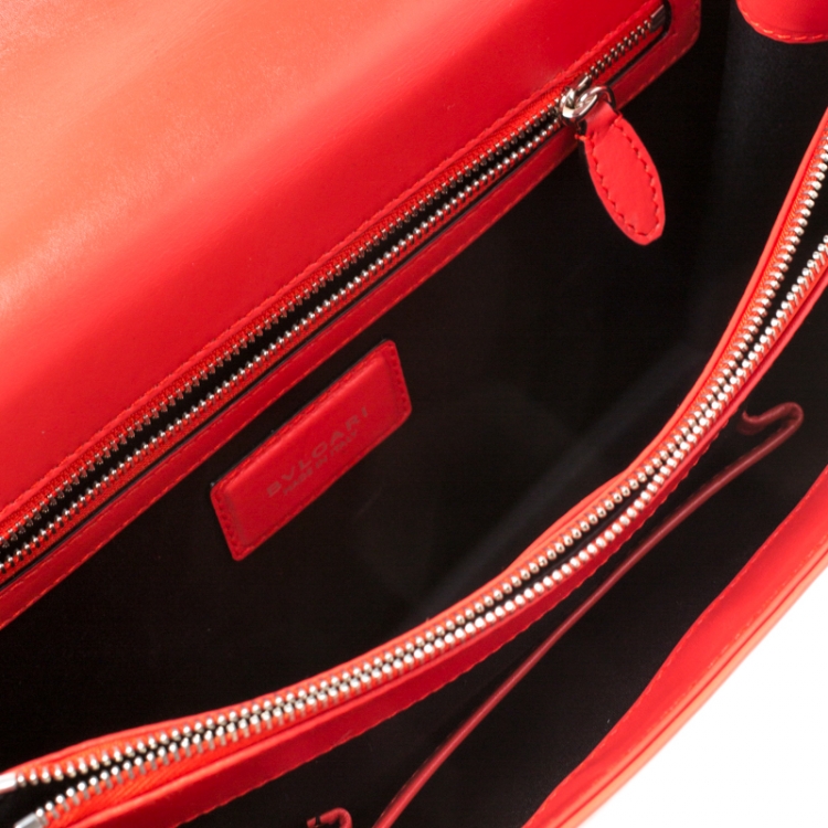 Pre Owned Bvlgari Red Leather Serpenti Forever Flap Shoulder Bag      