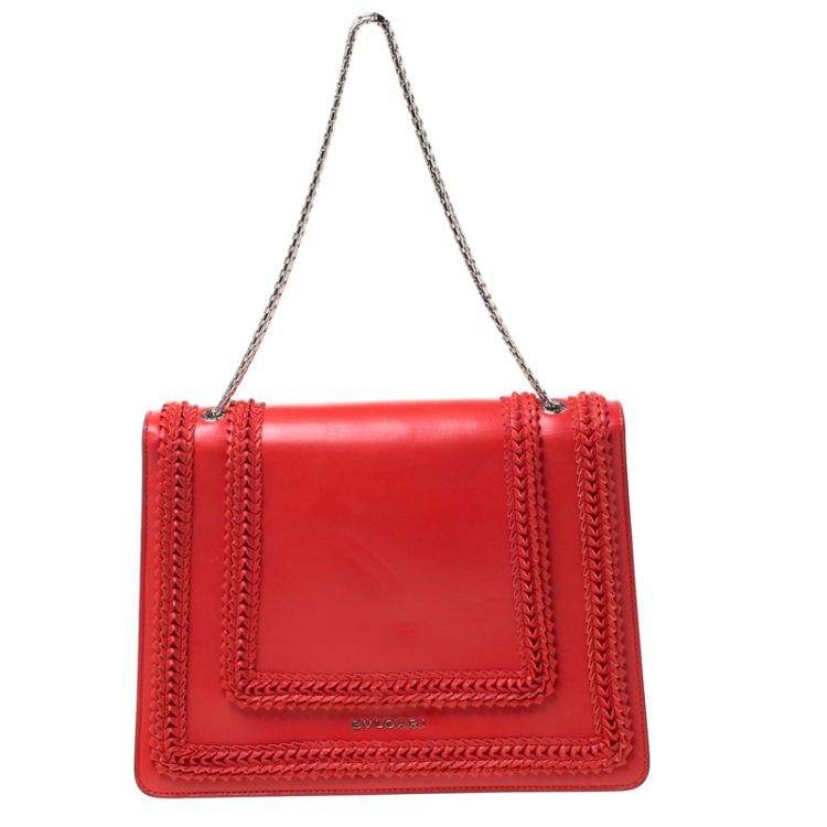 Pre Owned Bvlgari Red Leather Serpenti Forever Flap Shoulder Bag      