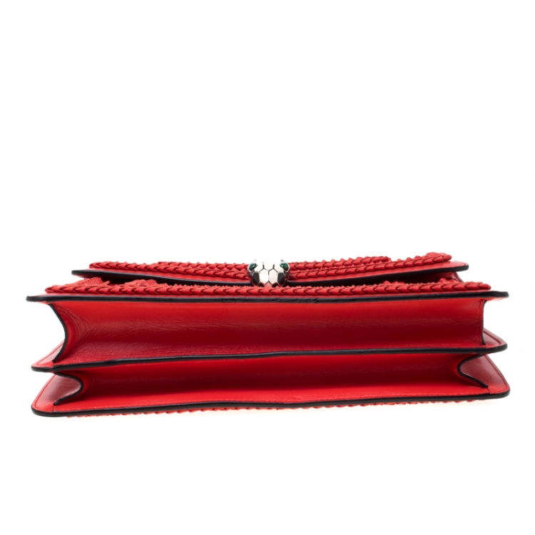 Pre Owned Bvlgari Red Leather Serpenti Forever Flap Shoulder Bag      