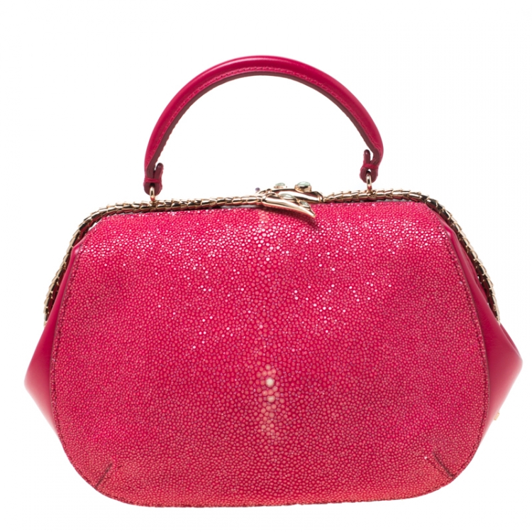 Pre Owned Bvlgari Magenta Stingray and Leather Small Serpenti Hypnotic Top Handle Bag 