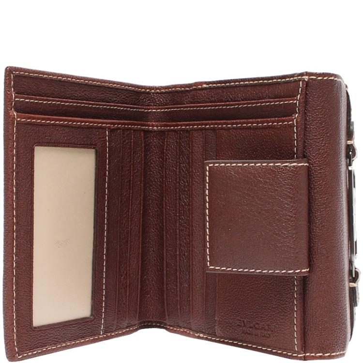 Pre Owned Bvlgari Dark Brown Leather Bi-fold Wallet