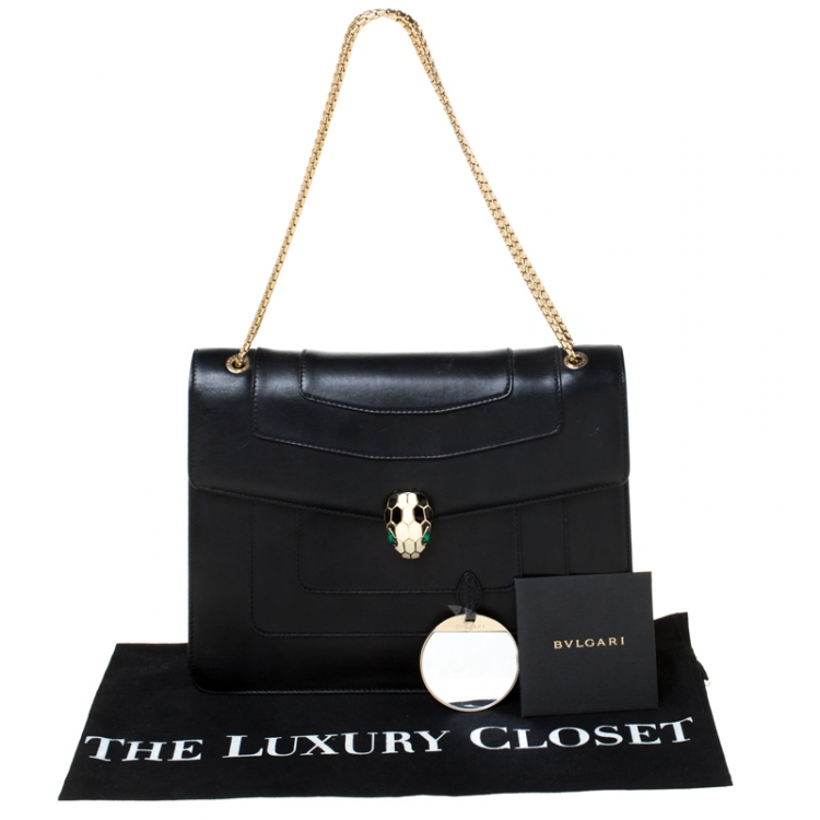 Pre Owned Bvlgari Black Leather Large Serpenti Forever Shoulder Bag