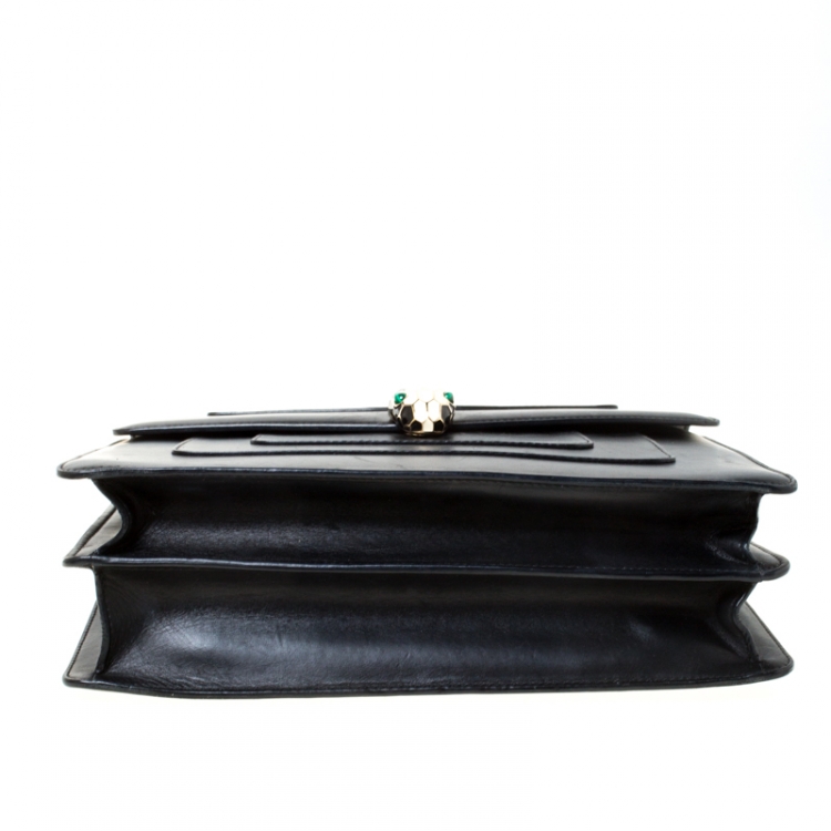 Pre Owned Bvlgari Black Leather Large Serpenti Forever Shoulder Bag
