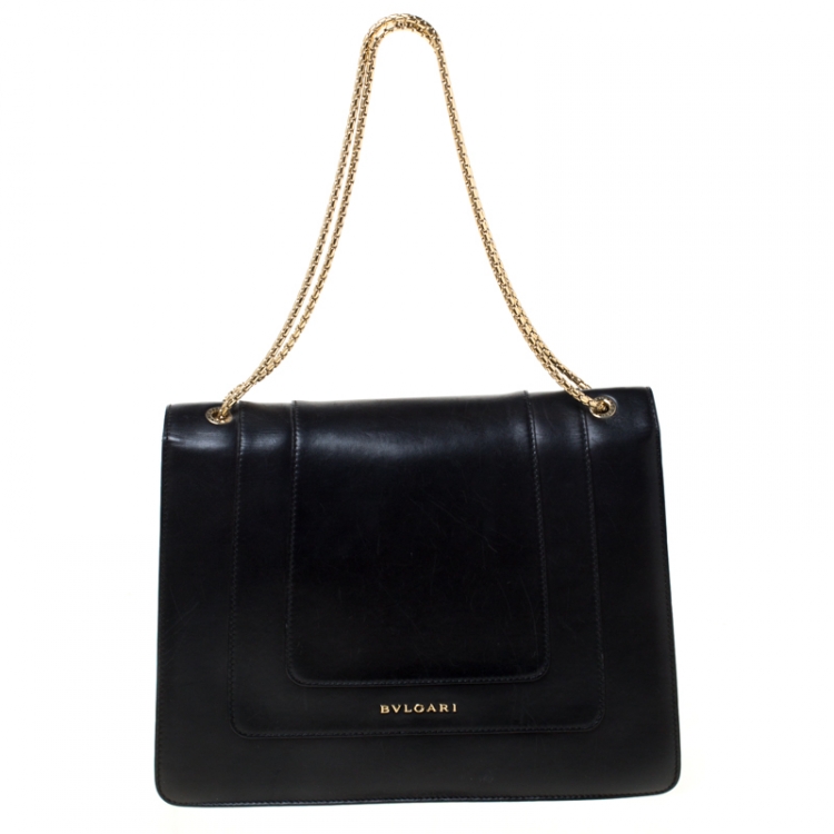 Pre Owned Bvlgari Black Leather Large Serpenti Forever Shoulder Bag