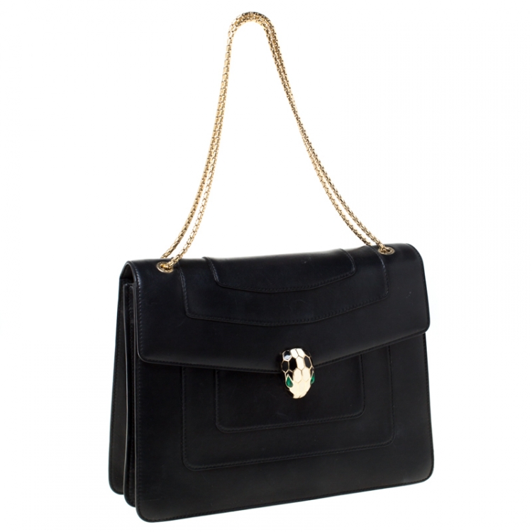 Pre Owned Bvlgari Black Leather Large Serpenti Forever Shoulder Bag