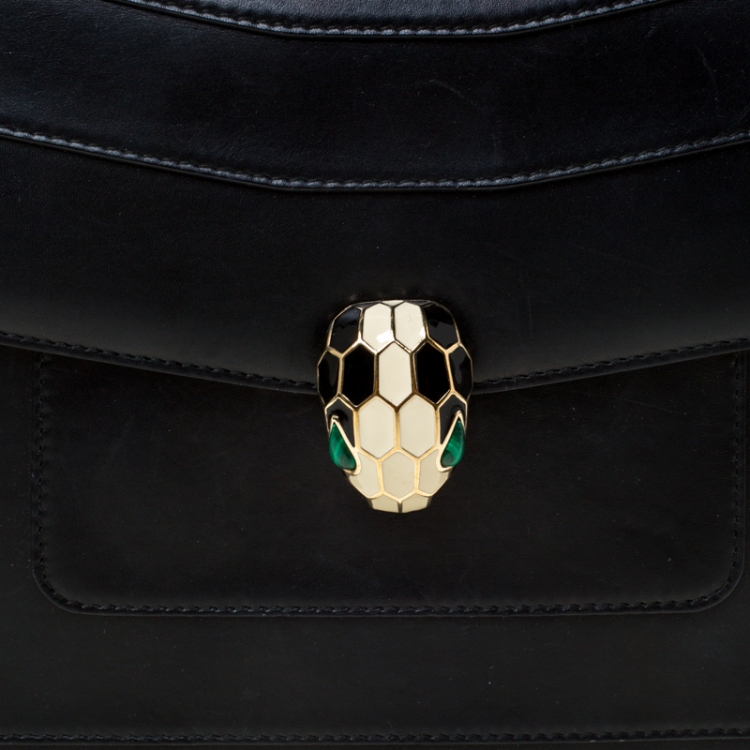 Pre Owned Bvlgari Black Leather Large Serpenti Forever Shoulder Bag