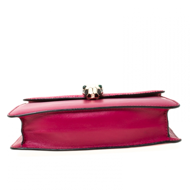 Pre Owned Bvlgari Dark Pink Leather and Stingray Serpenti Forever Shoulder Bag