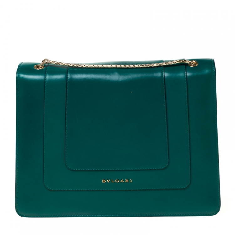 مملوكة مسبقًا Bvlgari Green Leather Large Serpenti Forever Shoulder Bag