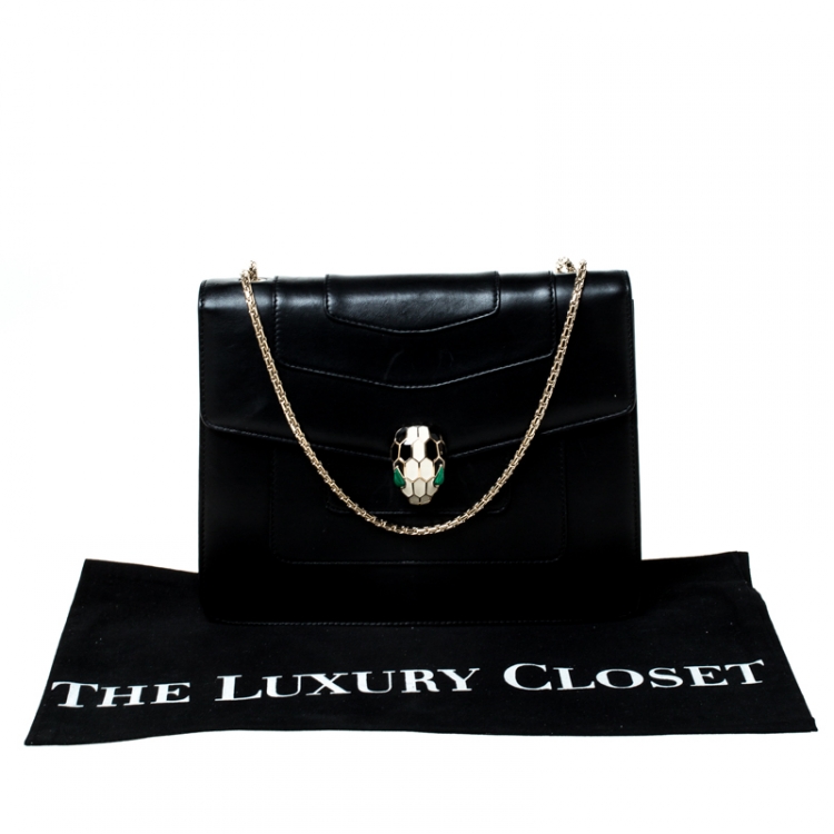 Pre Owned Bvlgari Black Leather Medium Serpenti Forever Flap Shoulder Bag