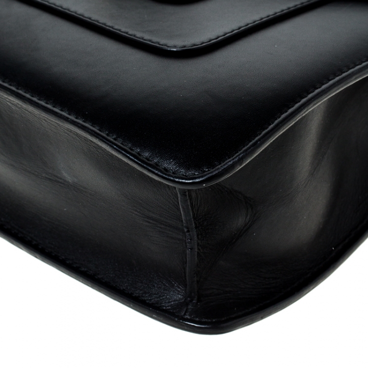 Pre Owned Bvlgari Black Leather Medium Serpenti Forever Flap Shoulder Bag