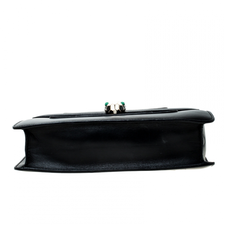 Pre Owned Bvlgari Black Leather Medium Serpenti Forever Flap Shoulder Bag