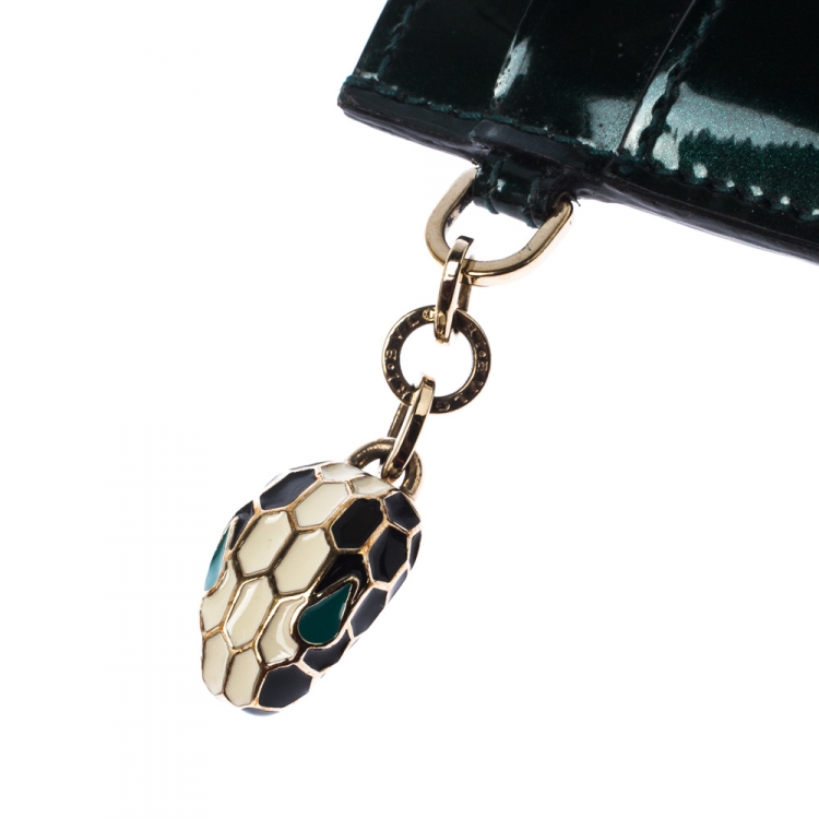 Pre Owned Bvlgari  Dark Green Patent Leather Serpenti Forever Card Holder 
