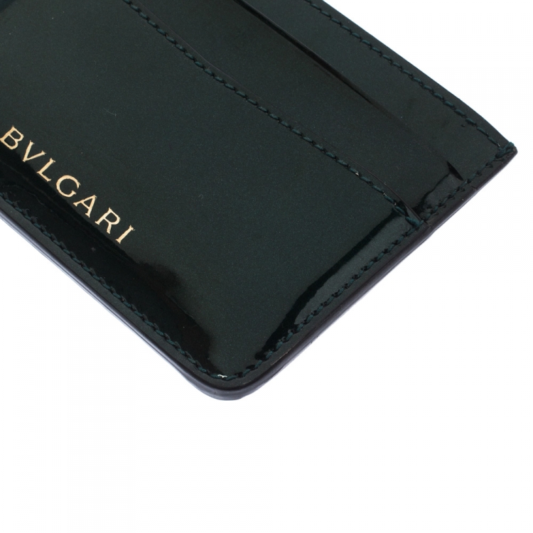 Pre Owned Bvlgari  Dark Green Patent Leather Serpenti Forever Card Holder 
