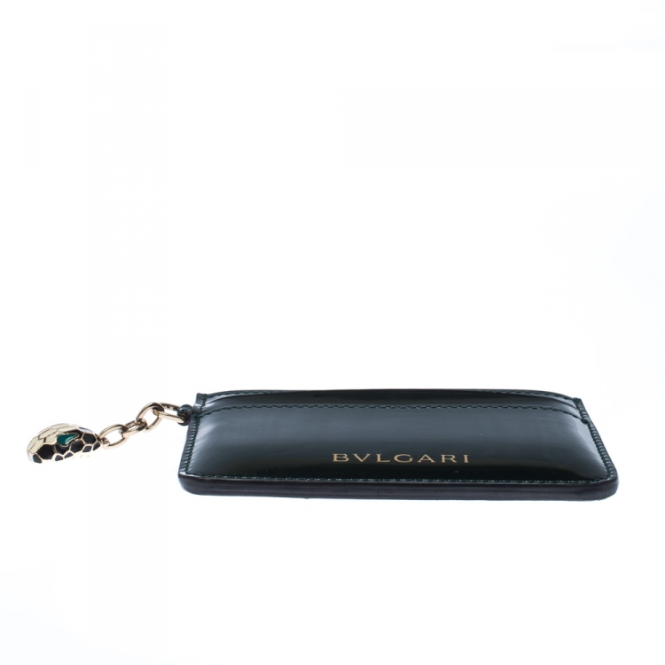 Pre Owned Bvlgari  Dark Green Patent Leather Serpenti Forever Card Holder 