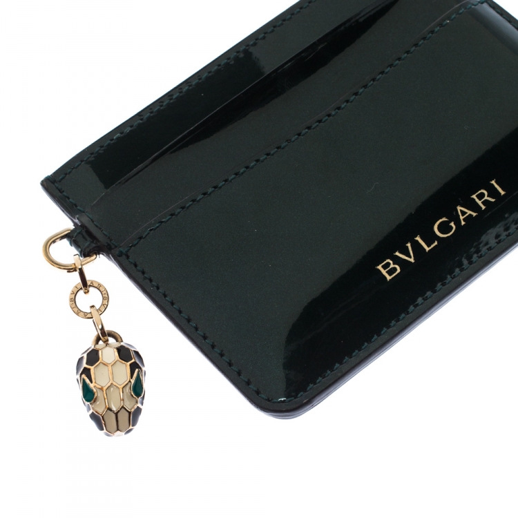 Pre Owned Bvlgari  Dark Green Patent Leather Serpenti Forever Card Holder 