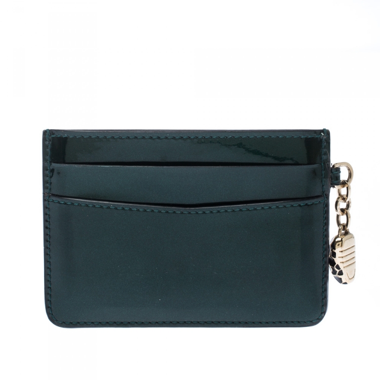 Pre Owned Bvlgari  Dark Green Patent Leather Serpenti Forever Card Holder 